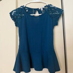 dELIA’s Blue Lace Sleeve Peplum Top